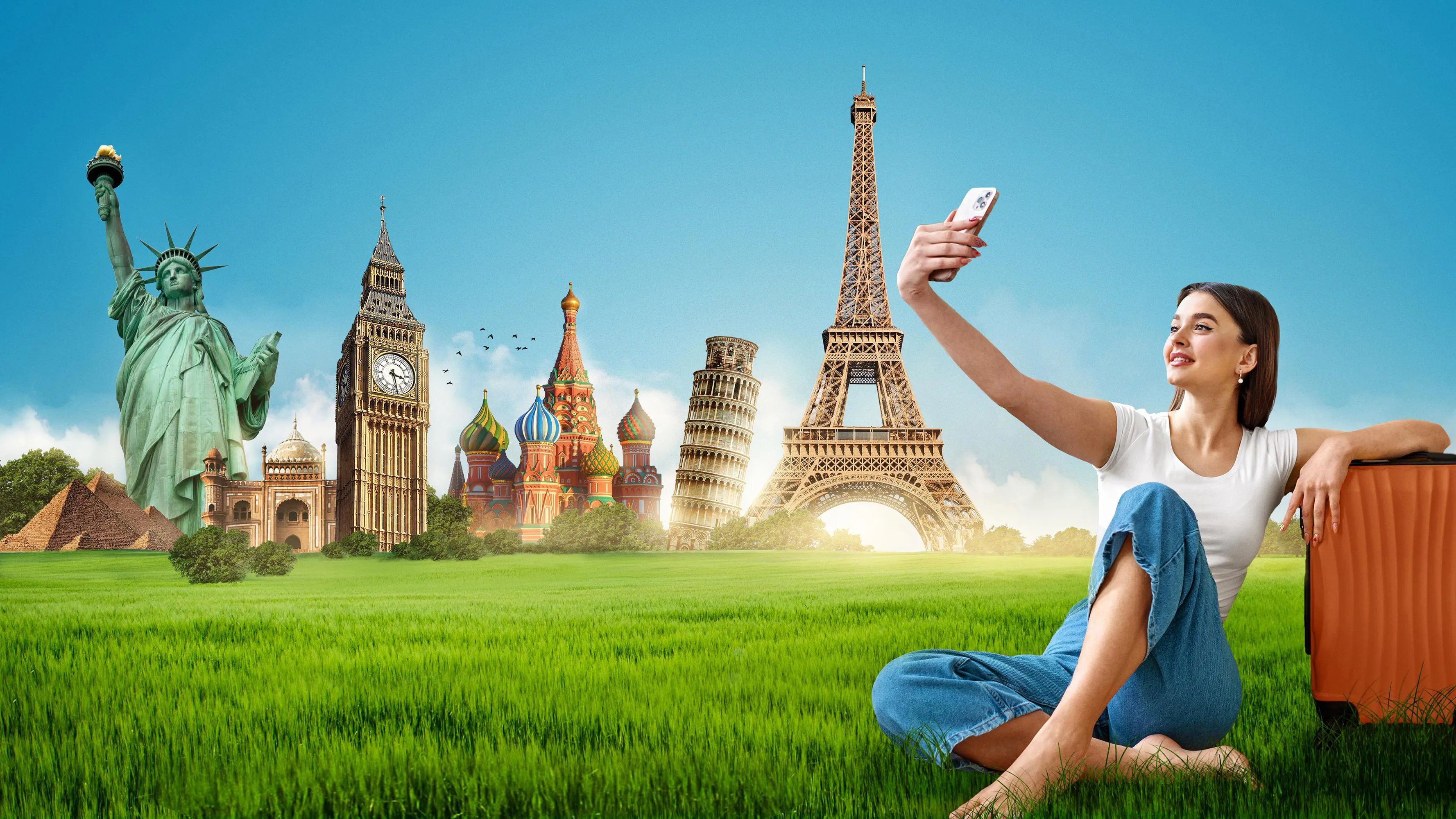 Woman taking selfie while travelling